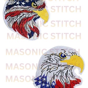 2 toppe ricamate con testa d'aquila e bandiera americana – Toppa patriottica USA da applicare con il ferro da stiro su giacche, gilet e cappelli – Toppe con aquila calva e orgoglio americano