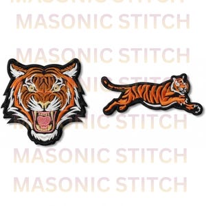 2-Pack Embroidery Patch Set – Iron-On or Sew-On Wild Tiger Head & Leaping Patches for Jackets, Backpacks, Jeans DIY Craft Decoration