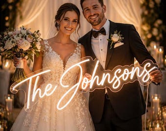 Custom Wedding Neon Sign, Personalized Last Name Light, Wedding Reception Decor, Mr & Mrs LED Sign, Bridal Stage Wall Art, Wedding Name Sign