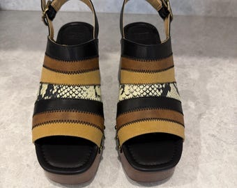 Frye And Company Wyllie Patchwork Block Heel Raised Platform Shoe. Size 8