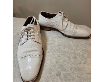 Stacy Adams Mens White Croc Embossed Leather Dress Shoes 25168-100 Size 8.5 M