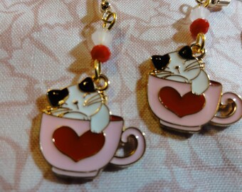 Black and White Kitty in Pink Teacup with Heart