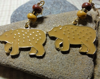 Brown Bear Enamel Earrings