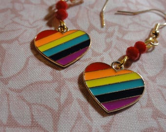 Enamel Rainbow Heart Earrings