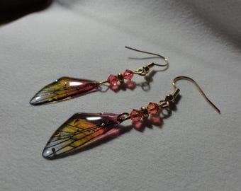 Pink and Amber Fairy Wing Earrings