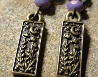 Tiny Brass Floral Earrings with Glass Beads