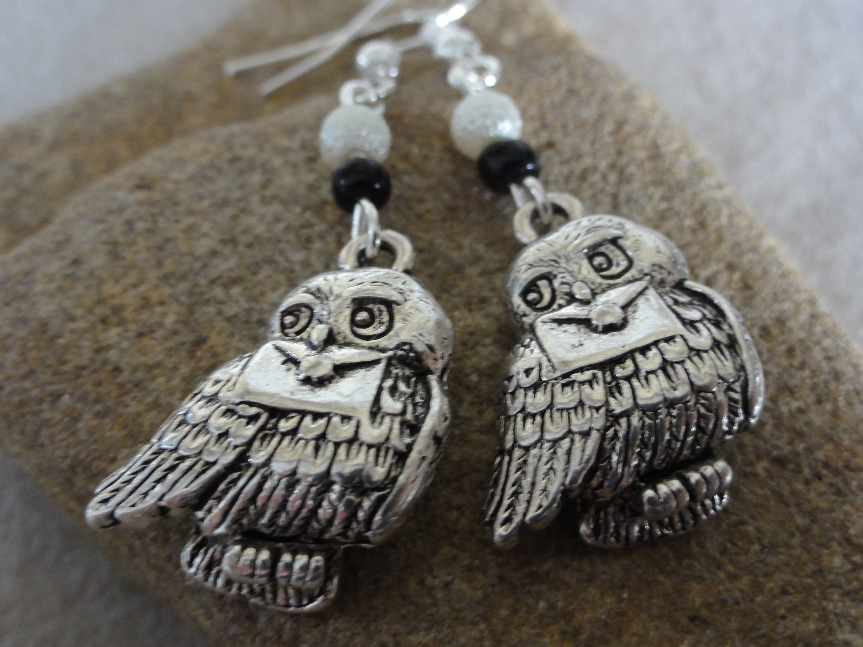Snow Owl with Letter Earrings