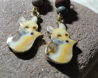 Little Tan Fox Earrings with Jasper Beads
