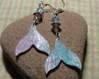 Acrylic Pink and Blue Sparkly Mermaid Tail Earrings