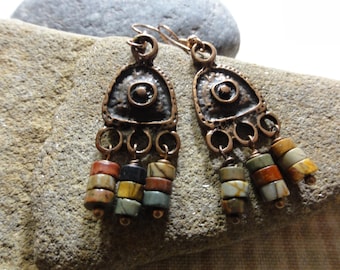 Copper Boho Earrings with Jasper Stones