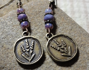 Bronze Lavender Earrings with Purple Beads