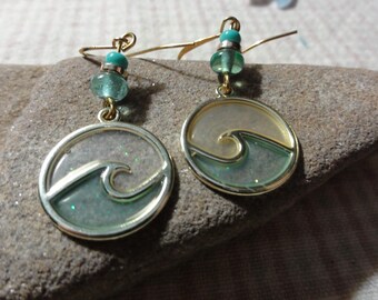 Translucent Ocean Wave Earrings with Glass Beads