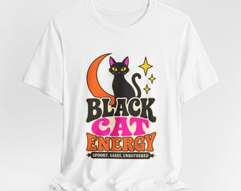 T-shirt Black Cat Energy / Maglietta Retro Moon Cat per Halloween
