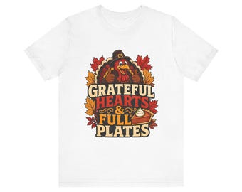 Maglietta con tacchino del Ringraziamento "Grateful Hearts & Full Plates" / Torta con foglie autunnali