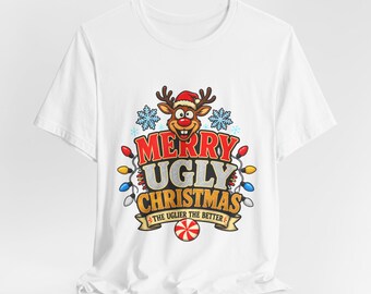 Maglietta natalizia con renne "Buon Natale Brutto" / Maglietta di Natale, design con luci natalizie