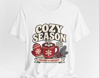 Maglietta con tazza e guanti "Cozy Season" / Maglietta natalizia "Merry & Bright"
