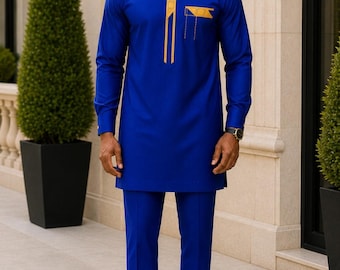 Königsblauer afrikanischer Anzug für Herren – 2-teiliges Senator-Set, Bräutigam-Hochzeitsanzug