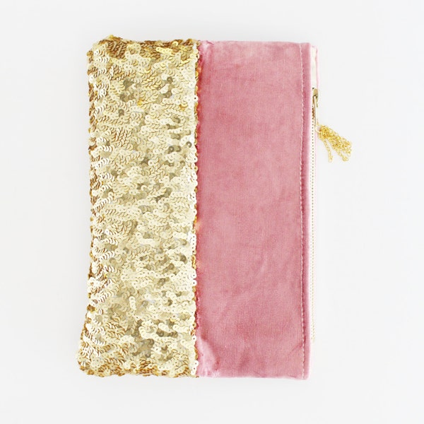 RESERVED for Evelien / SPARK 2 / Gold sequin & pink velvet clutch bag - Ready to Ship