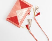 RESERVED for Jenny / NINA 3 / Convertible geometric purse with leather tassel shoulder strap - Ready to Ship