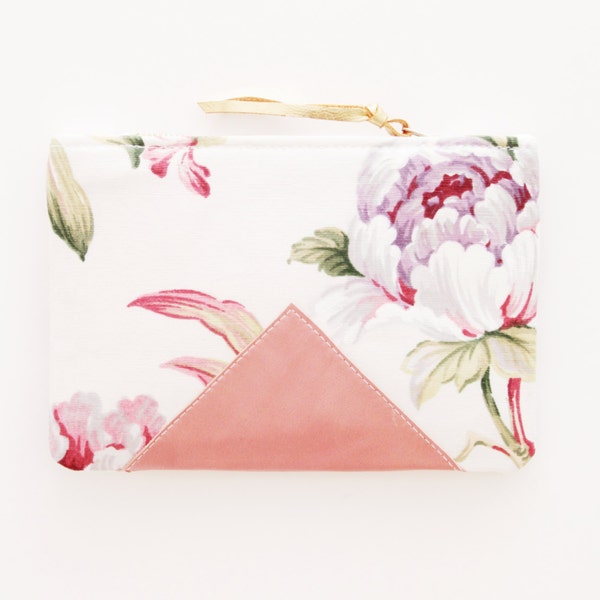 TROPICAL 10 / Natural leather & Cotton pouch / make up bag - Ready to Ship