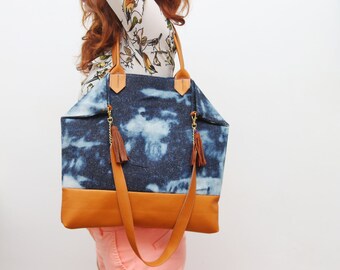 EVERYDAY 2/ Convertible Denim & Leather tote