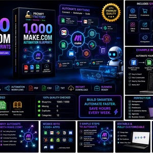 1,000 Make.com Automation Blueprints Business Automation Toolkit  Workflow Planning System  Productivity Templates  Guides  PDF  Download