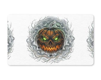 Glowing Jack-o'-Lantern Pumpkin Polyester Doormat | Halloween Porch Mat