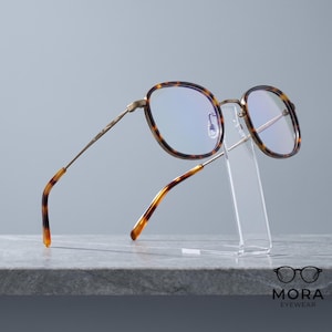 Ultra Lightweight Titanium Glasses, Retro Square Blue Light Blocking Eyeglasses, Minimalist Acetate Optical Frame for Men & Women