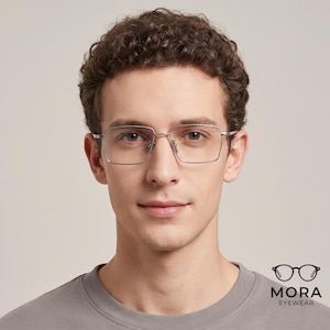 Rechteckige Herrenbrille, schlankes quadratisches Titan-Gestell, Silber-Gunmetal-Schwarz, Korrektionsbrille