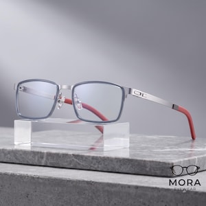 Rectangular Titanium Eyeglasses, Lightweight Optical Frame for Men, Anti Slip Non-Prescription Business Eyewear, Blue Light Ready