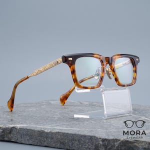 Bold Rectangular Titanium Eyeglasses for Men, Thick Acetate Glasses Frame, Vintage Optical Frame, Retro Non-Prescription Clear Lens