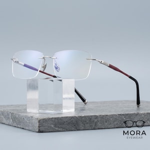 Rimless Titanium Eyeglasses, Ultra Lightweight Frameless Optical Frame, Minimalist Square Clear Lens Glasses for Men, Business Eyewear