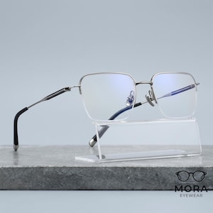 Half Rim Titanium Glasses, Ultra Lightweight Rectangular Eyeglasses, Minimalist Semi Rimless Blue Light Optical Frame Men Women