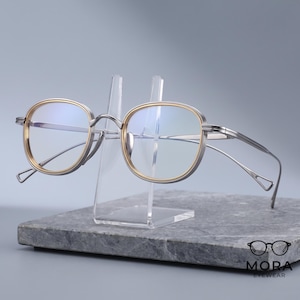 Miękkie, kwadratowe oprawki okularów z tytanu, lekkie, minimalistyczne okulary korekcyjne, dwukolorowa oprawka, cienkie okulary retro dla mężczyzn i kobiet