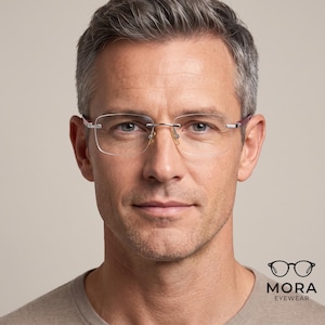 Rimless Glasses, Frameless Titanium Frame for Men, Ultra Lightweight Square Clear Lens Eyewear, Prescription-Ready Eyeglasses