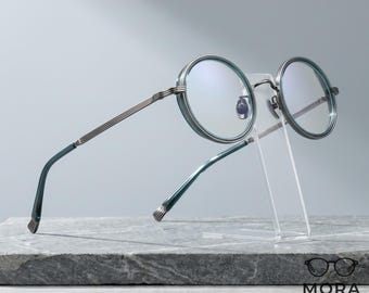 Occhiali da vista rotondi vintage in titanio, montatura ottica retrò in acetato, occhiali leggeri anti-luce blu, montatura unisex con lenti trasparenti per uomo e donna