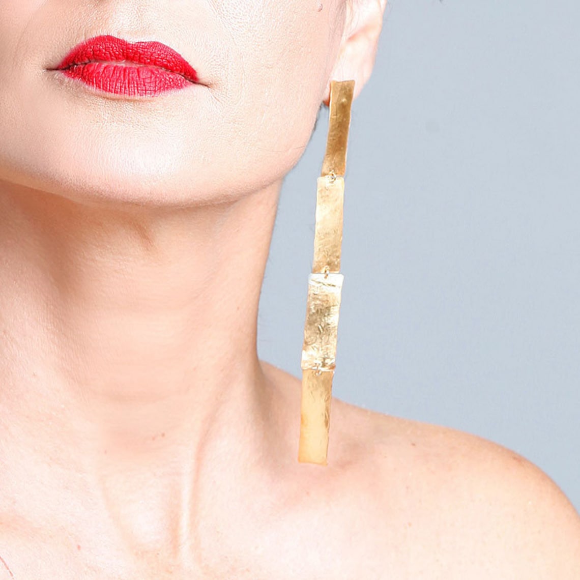 Extra Long Gold Statement Earrings Hammered Metal Oversized Etsy
