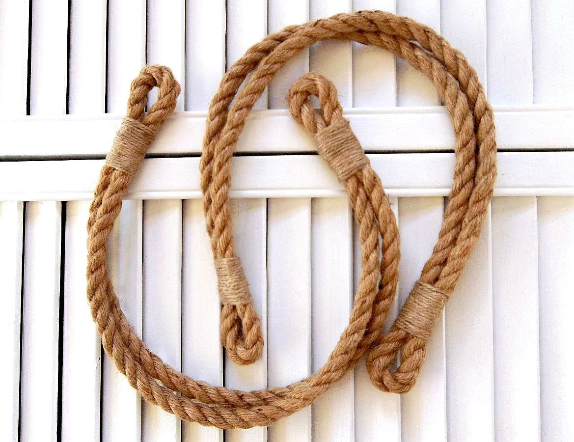TWO DOUBLE Rope Curtain Tie Backs Rustic Jute Tiebacks Drapery