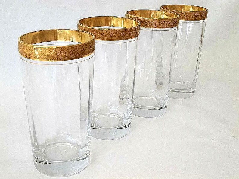 Vintage embossed 22kt gold rim glasses set of 4 tumblers Etsy