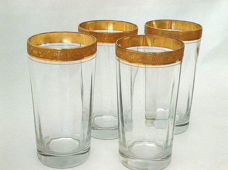 Vintage embossed 22kt gold rim glasses set of 4 tumblers Etsy