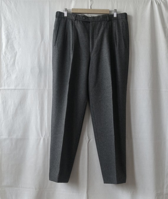 Buy Vintage Men Pants 90s Wool Pure Dark Gray Trousers Classic