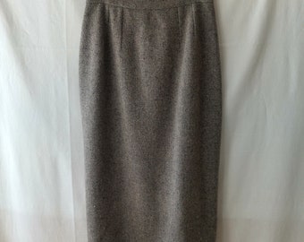 Vintage skirt straight 80s handmade winter skirt gray melange midi dress size M