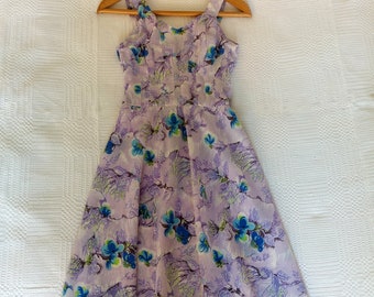 Vintage dress straps 70s handmade lavender midi dress V-neck floral summer dress size XXS