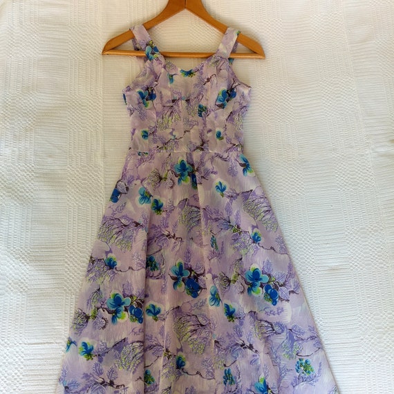 Vintage dress straps 70s handmade lavender midi d… - image 1
