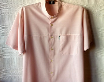 Vintage men shirt collarless short sleeve 90s summer shirt stripes size XL