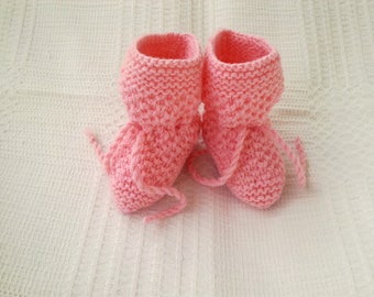 Knitted baby pink booties socks hand knit slippers toddler girl 6-12 months baby shoes