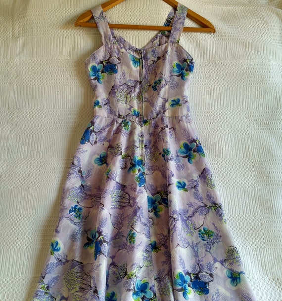 Vintage dress straps 70s handmade lavender midi d… - image 8
