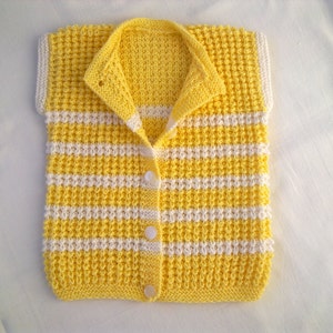 Baby vest girl hand knitted sweater yellow white stripes toddler 6 - 12 months