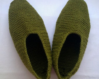 Men slippers 100% natural wool crocheted green shoes house warm winter gift