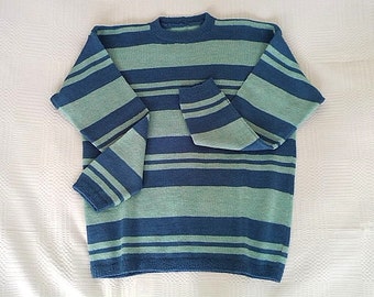 Men sweater wool blue striped XL knitted pullover long sleeves round neck